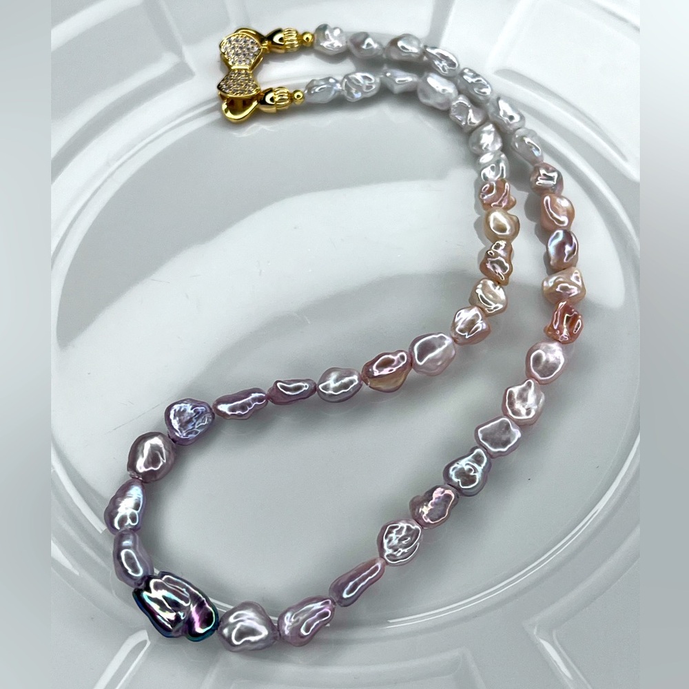 🔥🔥 Handmade Freshwater Keshi Pearl Ombré Crystal Extender Necklace - Picture 2 of 2